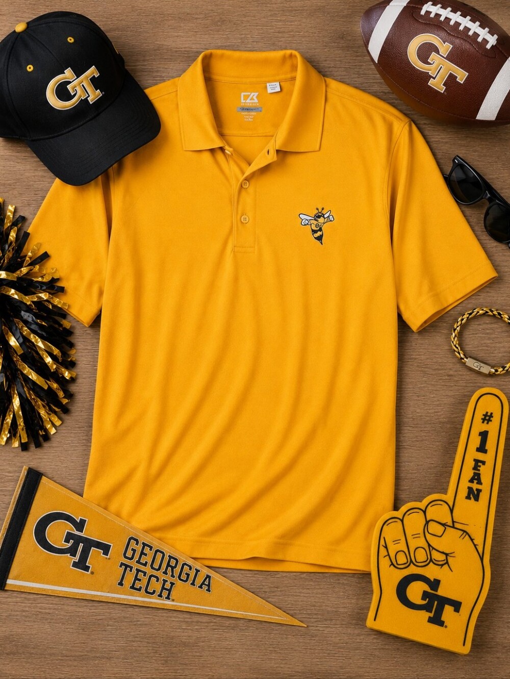 Cutter & Buck Georgia Tech YellowJackets S Sleeve Poly 1/4 Button Shirt Mens XXL